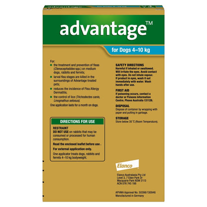 Advantage Spot-On Flea Control for Dogs 4-10kg - 4 Pack