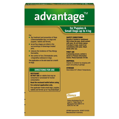 Advantage Spot-On Flea Control for Dogs under 4kg - 6-Pack