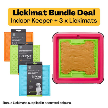 Indoor Keeper Lickimat Bundle Dog Bowl + 3 Original Lickimats