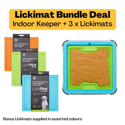 Indoor Keeper Lickimat Bundle Dog Bowl + 3 Original Lickimats