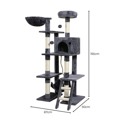 155cm Plush Cat Condo Cat Tree Dark Grey