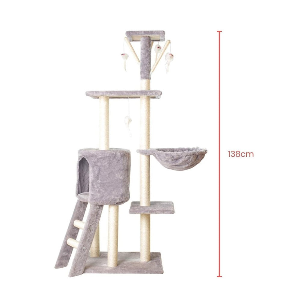 138cm 5 Layer Plush Cat Condo Cat Tree Light Grey