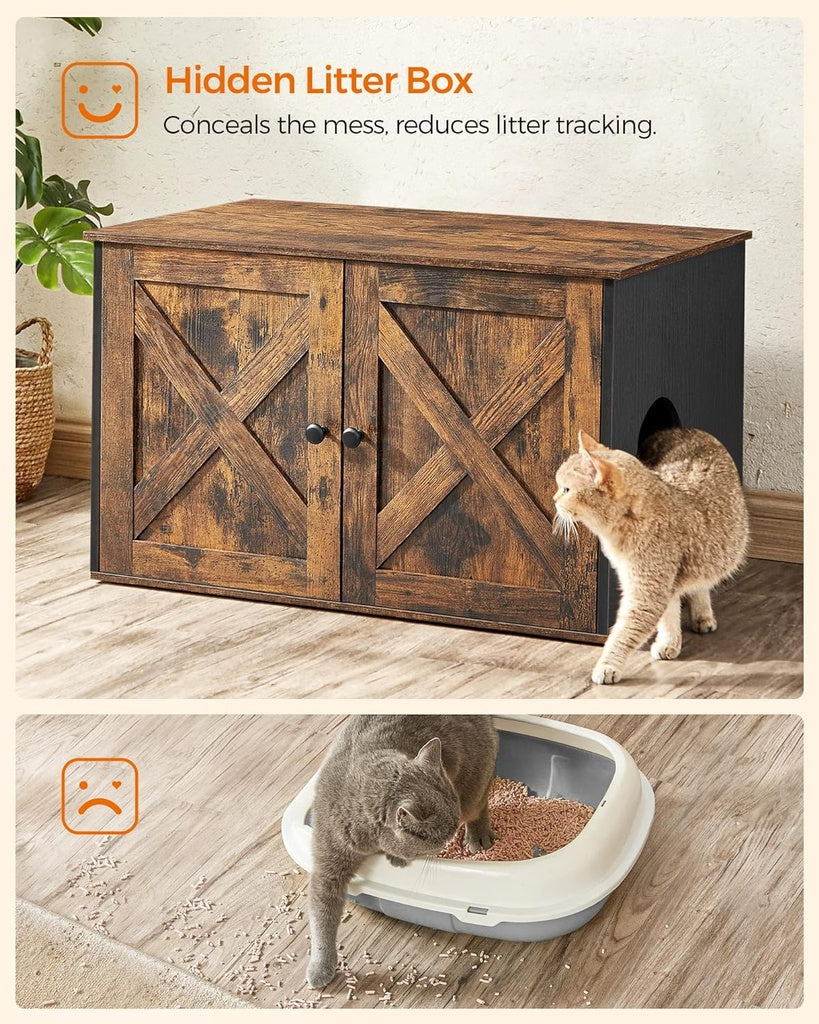 Cat Litter Box with Removable Divider Table Vintage Brown