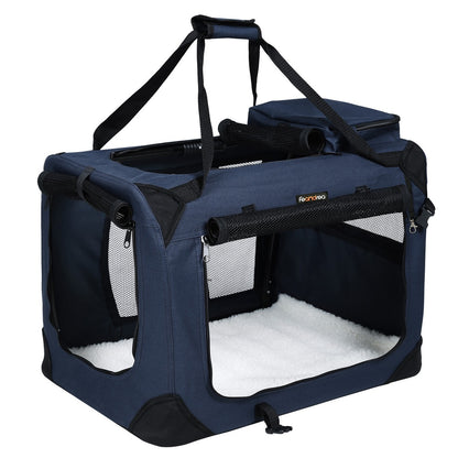 Dog Kennel Transport Box Folding Fabric Pet Carrier 60cm Dark Blue