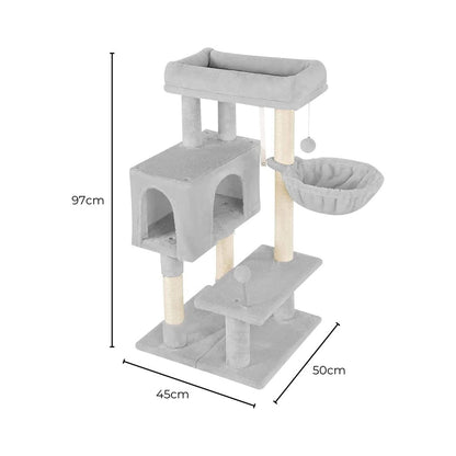 97cm Adjustable Base Plush Cat Tree Light Grey