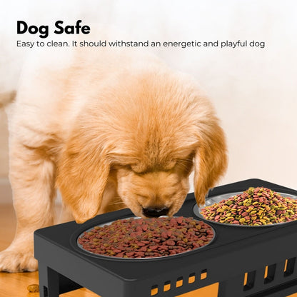 Elevated Pet Feeder Food Water Double Bowl Adjustable Height Raised Stand