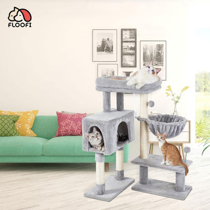 97cm Adjustable Base Plush Cat Tree Light Grey