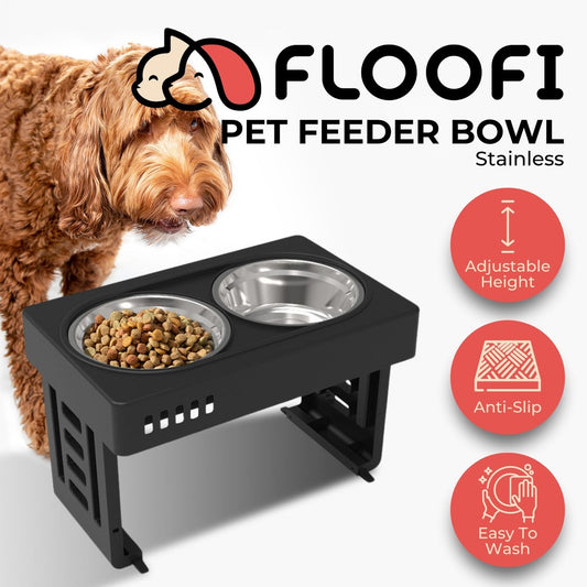 Elevated Pet Feeder Food Water Double Bowl Adjustable Height Raised Stand