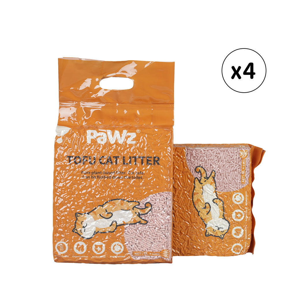 2.5kg Tofu Cat Litter Clumping Flushable Fast Super Absorbent Peach x4