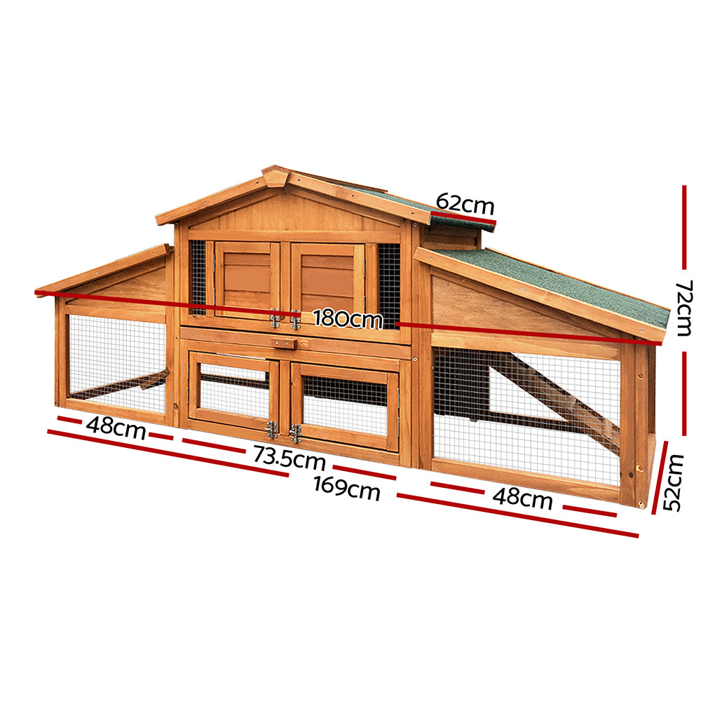 Chicken Coop, Rabbit Hutch 169cm x 52cm x 72cm Large Outdoor Wooden Cage