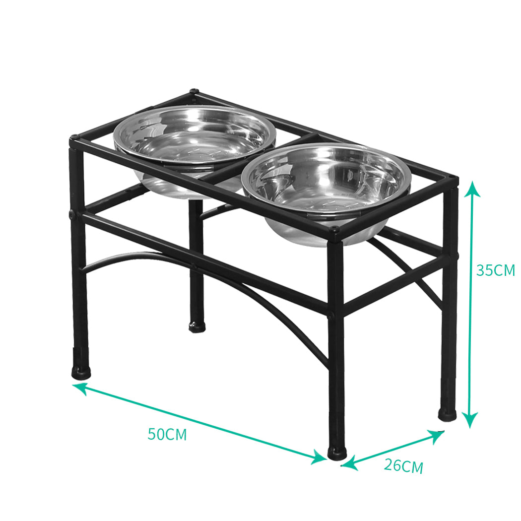 Dual Raised Pet Feeder Bowl Stainless Steel Food Water Stand Large