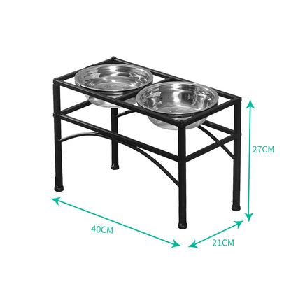 Dual Raised Pet Feeder Bowl Stainless Steel Food Water Stand Medium