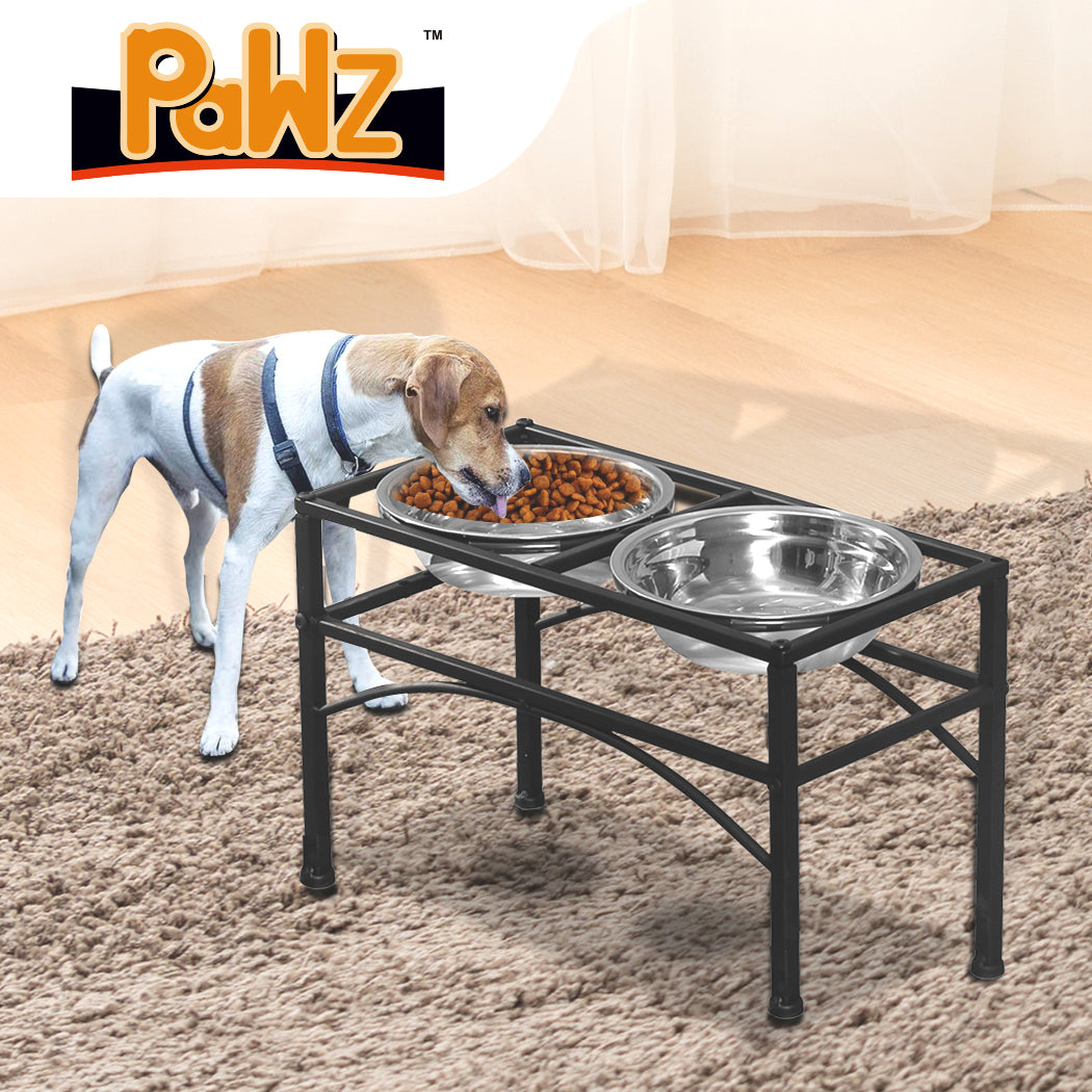 Dual Raised Pet Feeder Bowl Stainless Steel Food Water Stand Medium