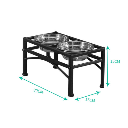 Dual Raised Pet Feeder Bowl Stainless Steel Food Water Stand