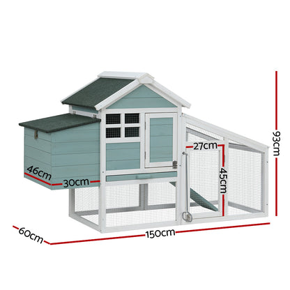 Chicken Coop, Rabbit Hutch, Guinea pigs 150cm x 60cm x 93cm Wooden Outdoor Large House Run Cage