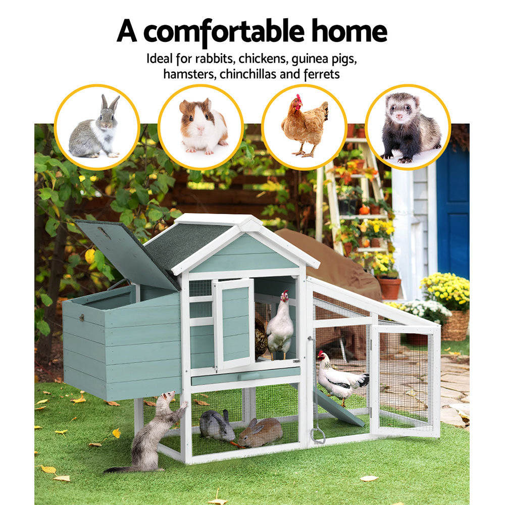 Chicken Coop, Rabbit Hutch, Guinea pigs 150cm x 60cm x 93cm Wooden Outdoor Large House Run Cage