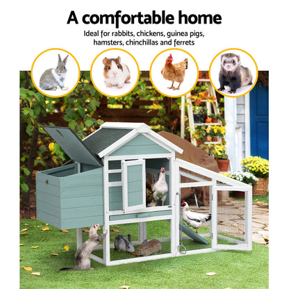 Chicken Coop, Rabbit Hutch, Guinea pigs 150cm x 60cm x 93cm Wooden Outdoor Large House Run Cage