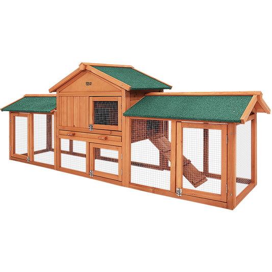 Chicken Coop, Rabbit Hutch 220cm x 44cm x 84cm Large Wooden Outdoor Cage