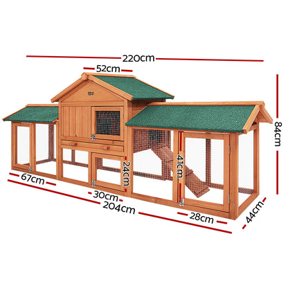 Chicken Coop, Rabbit Hutch 220cm x 44cm x 84cm Large Wooden Outdoor Cage