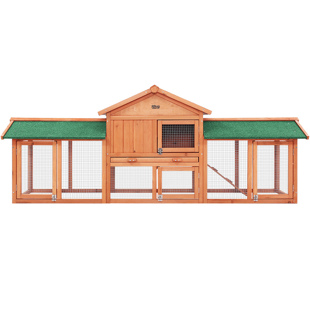 Chicken Coop, Rabbit Hutch 220cm x 44cm x 84cm Large Wooden Outdoor Cage