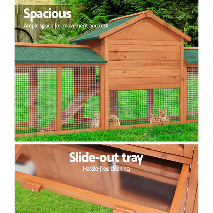 Chicken Coop, Rabbit Hutch 220cm x 44cm x 84cm Large Wooden Outdoor Cage