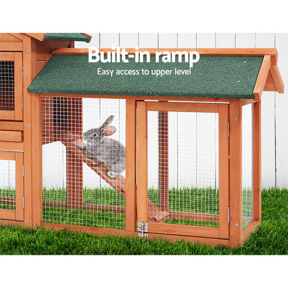 Chicken Coop, Rabbit Hutch 220cm x 44cm x 84cm Large Wooden Outdoor Cage