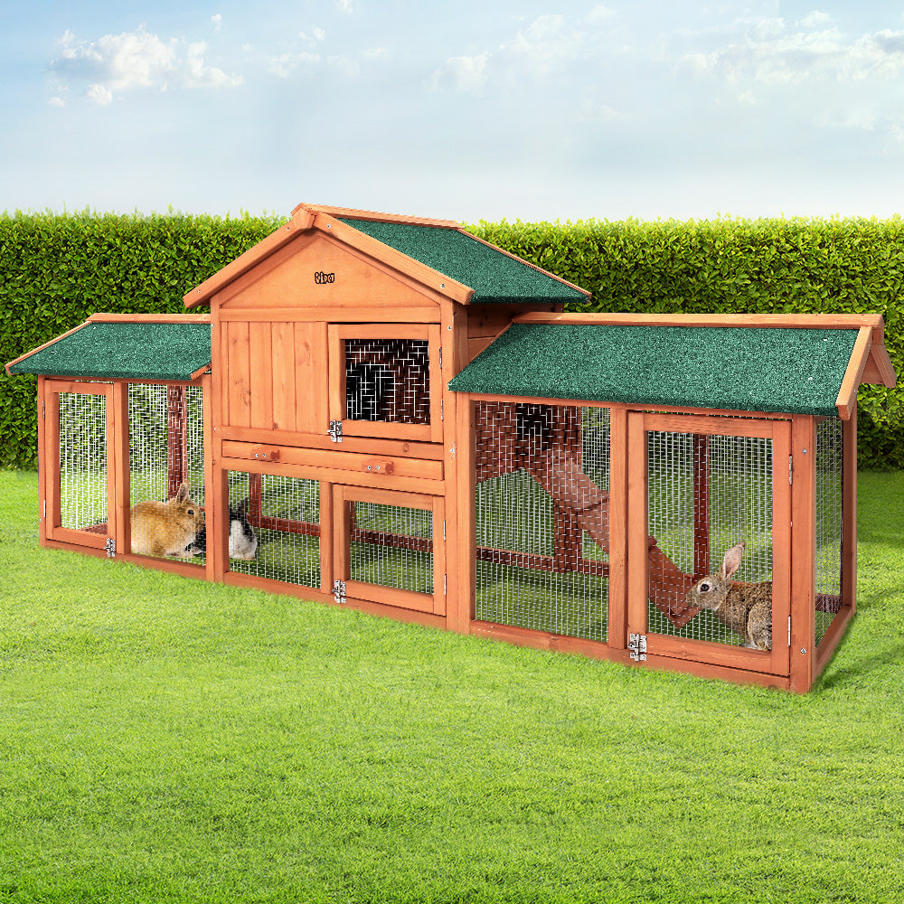 Chicken Coop, Rabbit Hutch 220cm x 44cm x 84cm Large Wooden Outdoor Cage