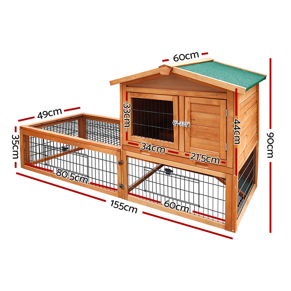 Chicken Coop, Rabbit Hutch 155cm x 49cm x 90cm Large Run Wooden Cage