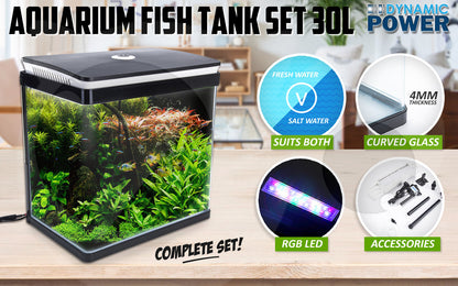 Dynamic Power Aquarium Fish Tank 30L Curved Glass RGB LED