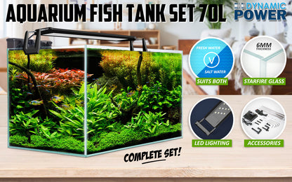 Dynamic Power Aquarium Fish Tank 70L Starfire Glass