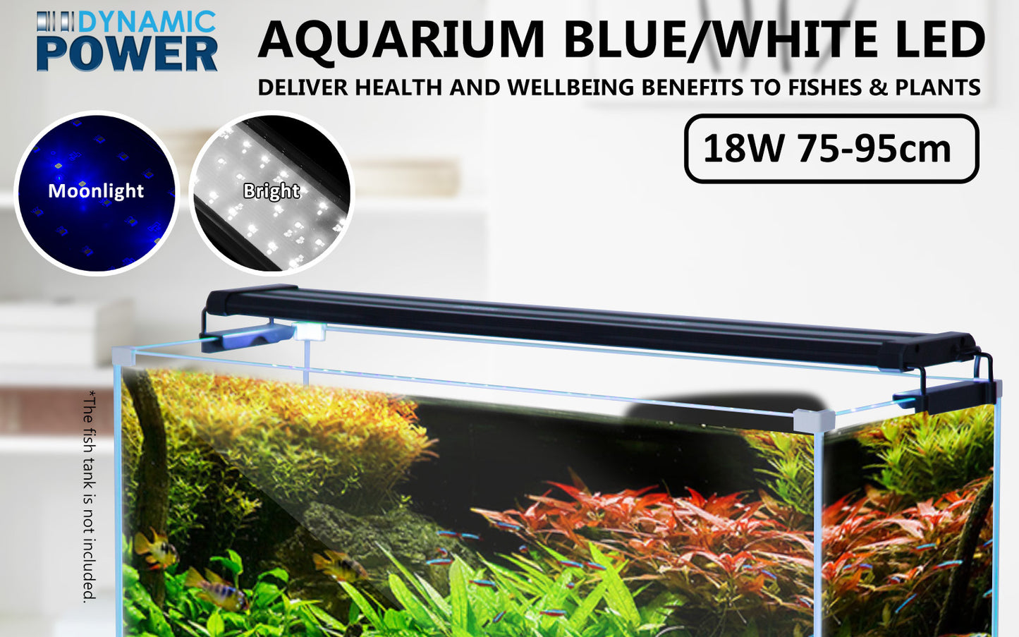 18W Set of 2 Aquarium Blue White LED Light for Tank 75-95cm