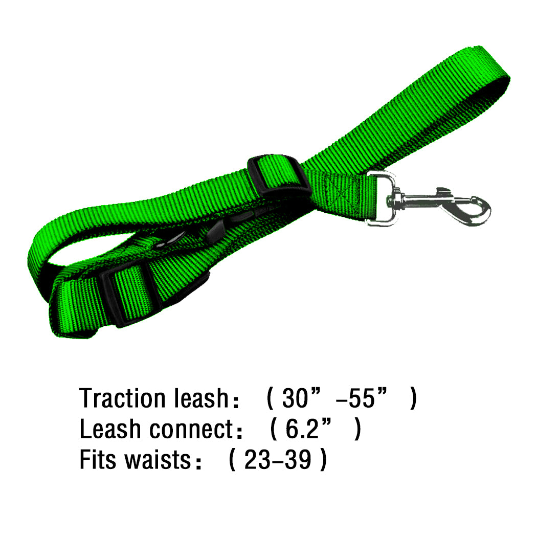 Adjustable Hands Free Dog Leash Waist Belt Green