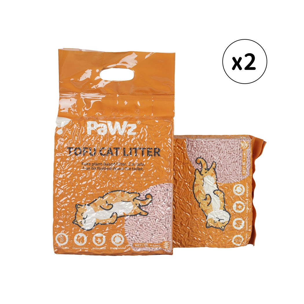 2.5kg Tofu Cat Litter Clumping Flushable Fast Super Absorbent Peach x2